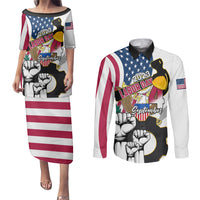 United States Labor Day Couples Matching Puletasi Dress and Long Sleeve Button Shirts Happy Labor Day 4th September - Wonder Print Shop