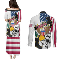 United States Labor Day Couples Matching Puletasi Dress and Long Sleeve Button Shirts Happy Labor Day 4th September - Wonder Print Shop
