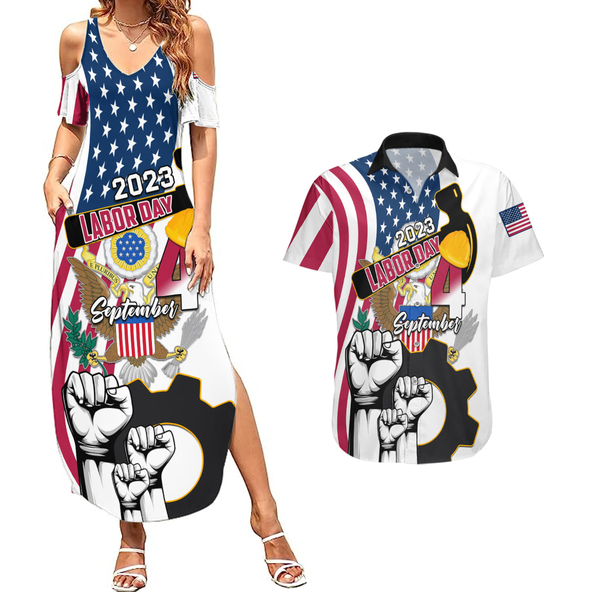 United States Labor Day Couples Matching Summer Maxi Dress and Hawaiian Shirt Happy Labor Day 4th September - Wonder Print Shop