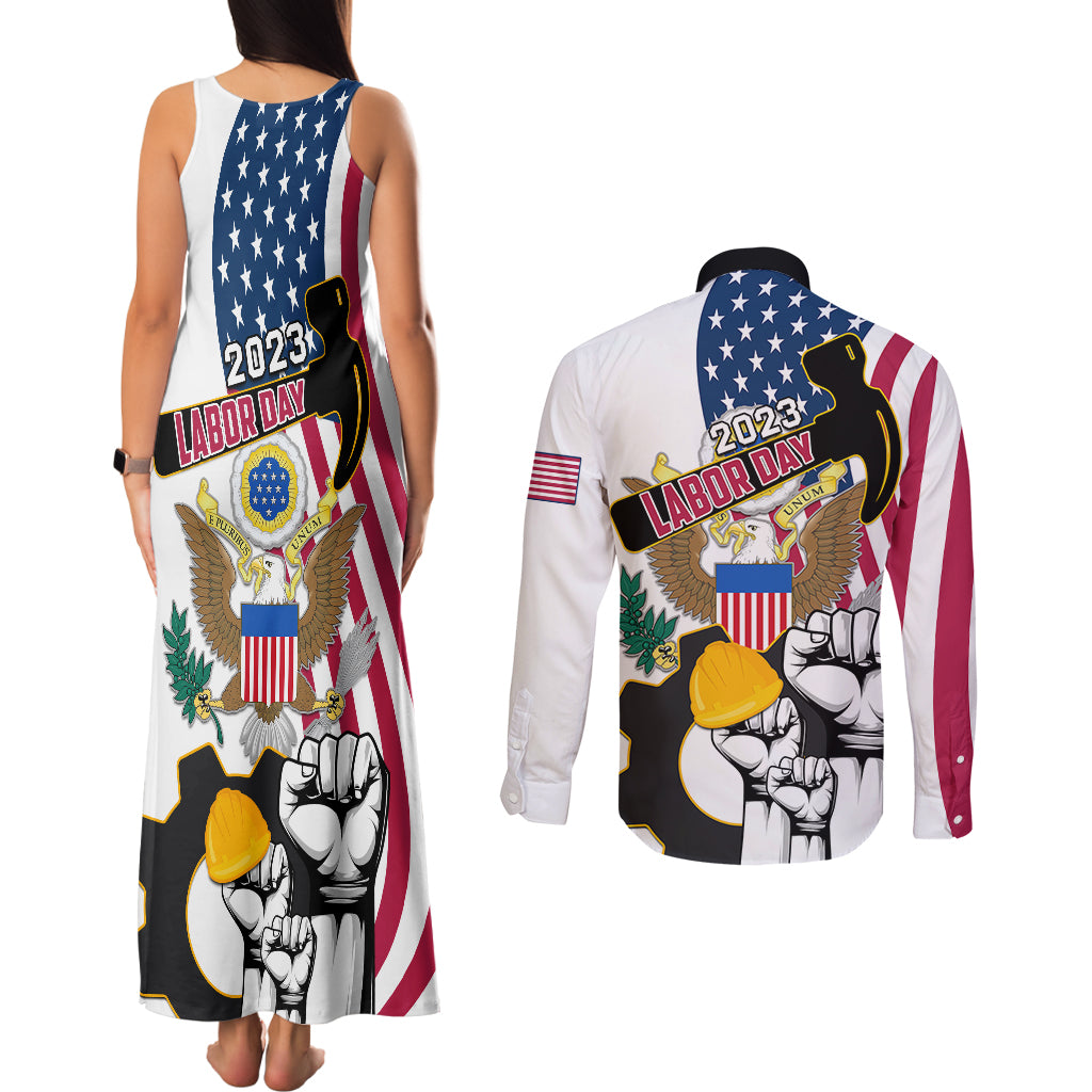 United States Labor Day Couples Matching Tank Maxi Dress and Long Sleeve Button Shirts Happy Labor Day 4th September - Wonder Print Shop