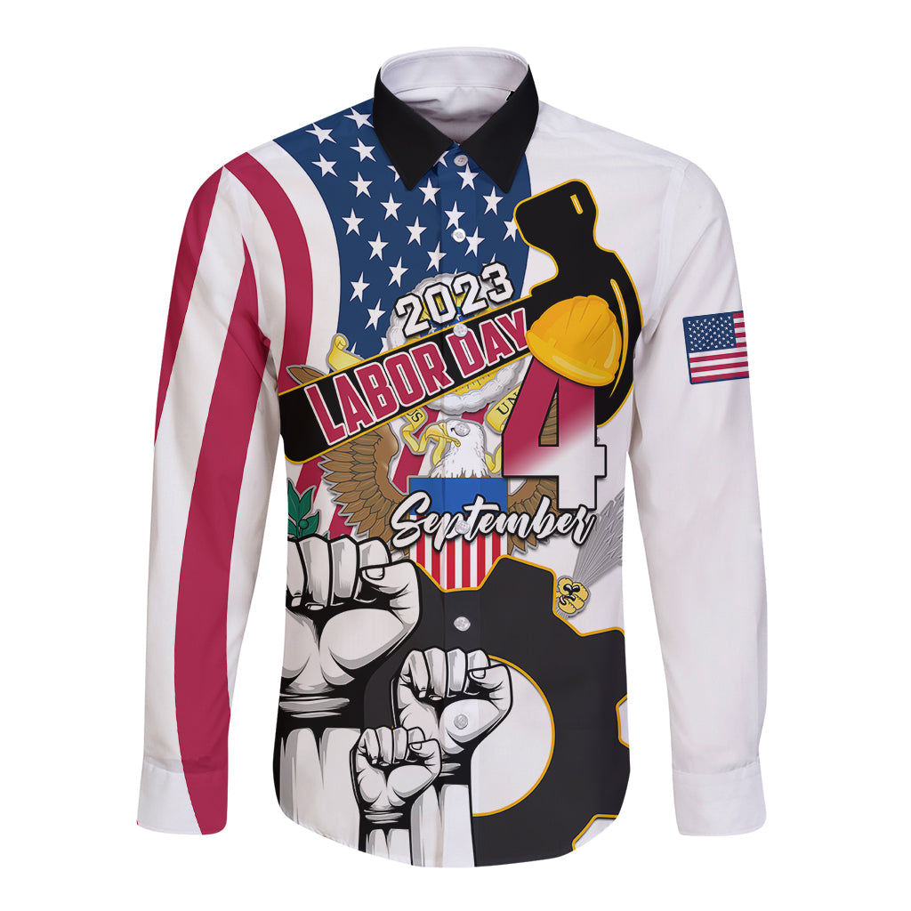 United States Labor Day Long Sleeve Button Shirt Happy Labor Day 4th September - Wonder Print Shop