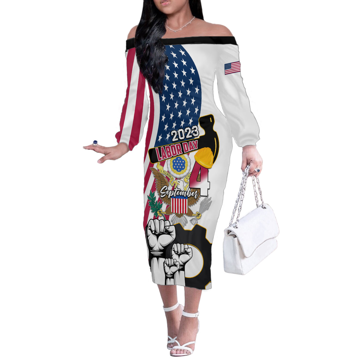 United States Labor Day Off The Shoulder Long Sleeve Dress Happy Labor Day 4th September - Wonder Print Shop