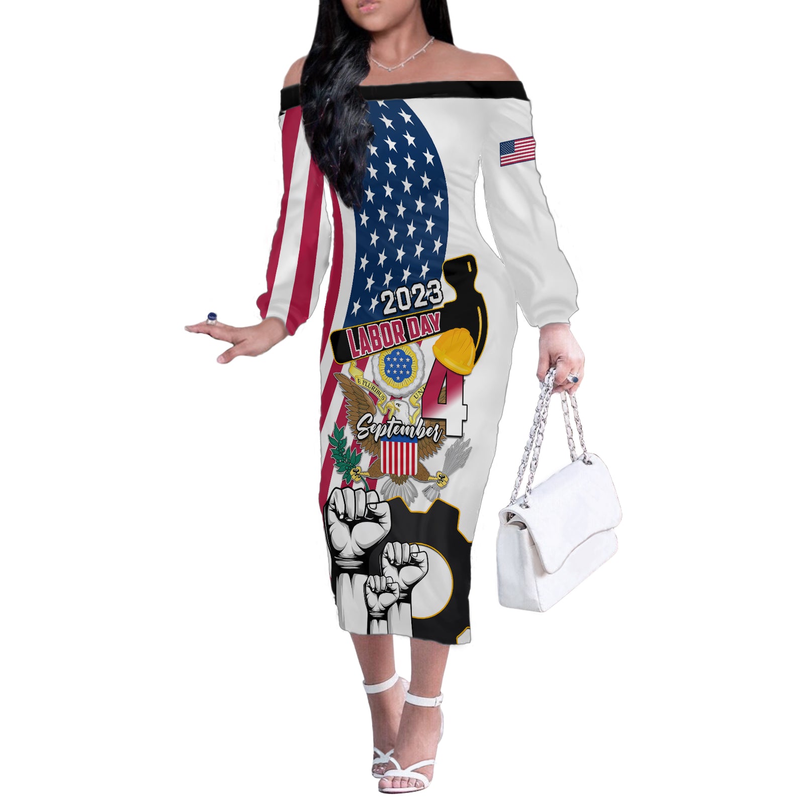 United States Labor Day Off The Shoulder Long Sleeve Dress Happy Labor Day 4th September - Wonder Print Shop