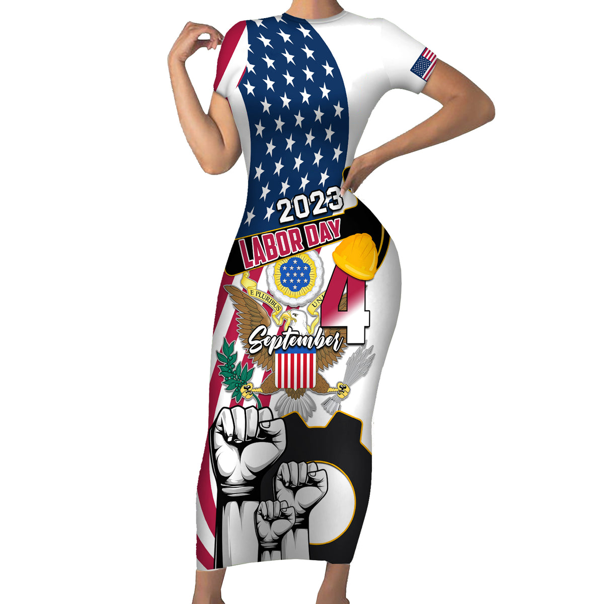 United States Labor Day Short Sleeve Bodycon Dress Happy Labor Day 4th September - Wonder Print Shop