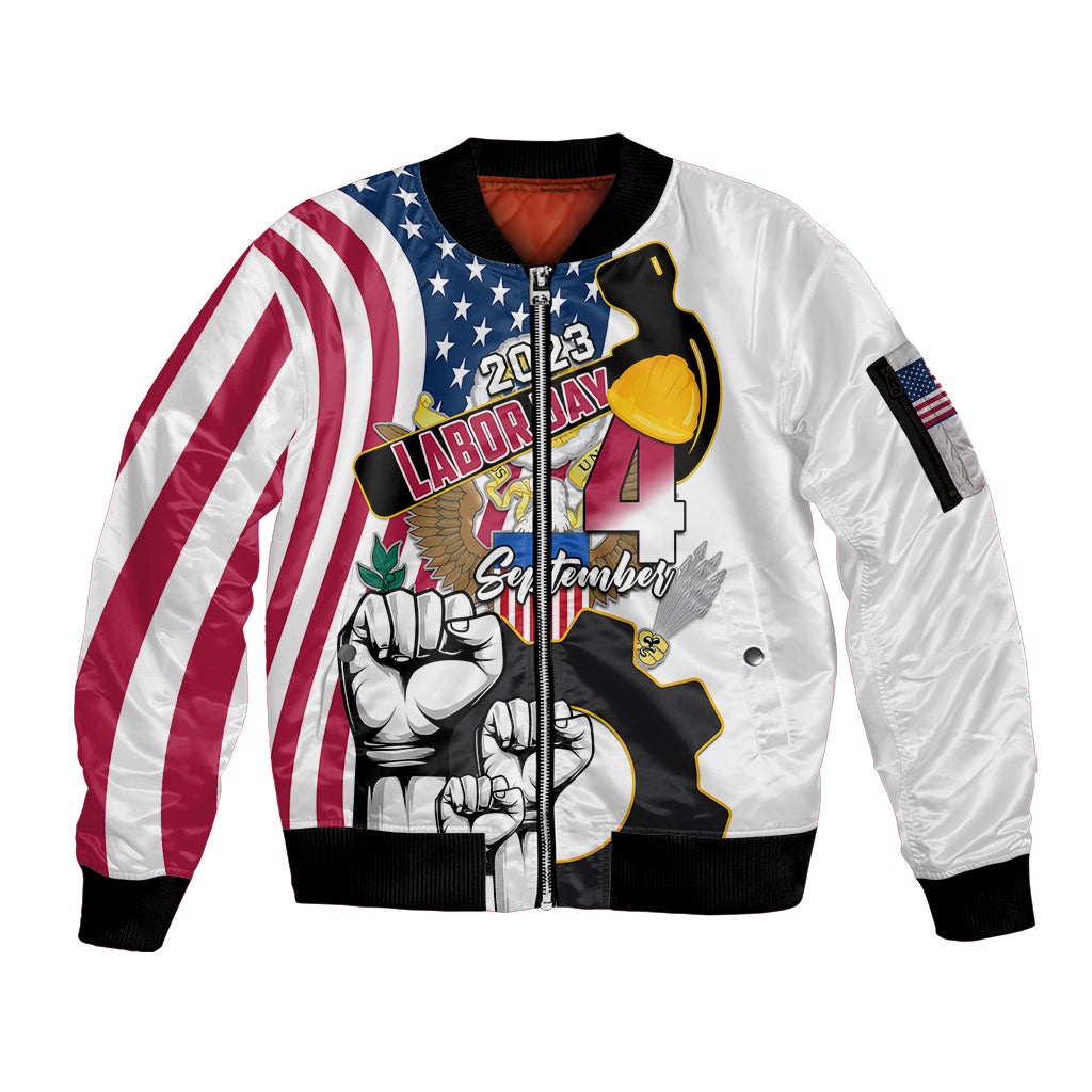 United States Labor Day Sleeve Zip Bomber Jacket Happy Labor Day 4th September - Wonder Print Shop
