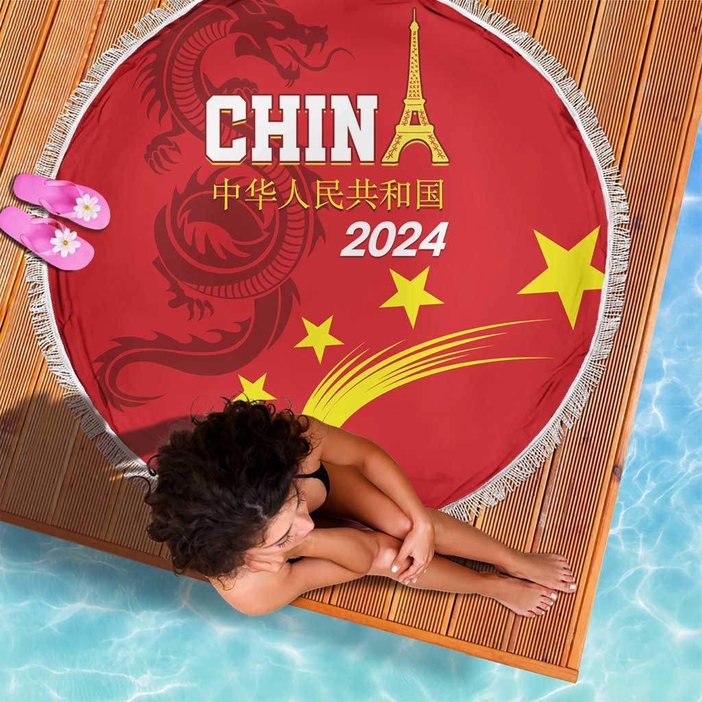 Custom China 2024 Beach Blanket Chinese Dragon Yellow Star - Wonder Print Shop