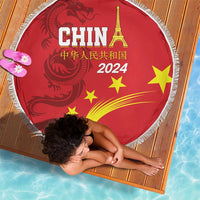 Custom China 2024 Beach Blanket Chinese Dragon Yellow Star - Wonder Print Shop
