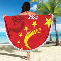 Custom China 2024 Beach Blanket Chinese Dragon Yellow Star - Wonder Print Shop