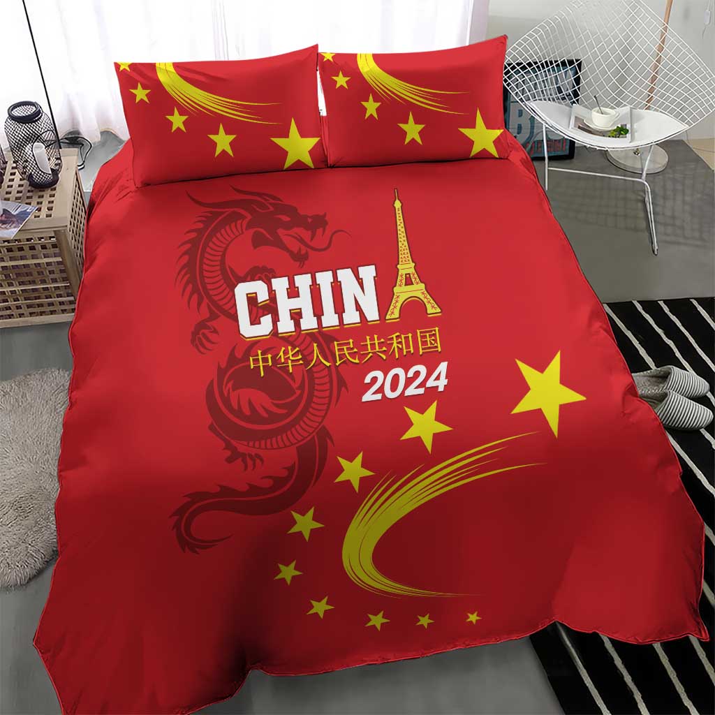 Custom China 2024 Bedding Set Chinese Dragon Yellow Star - Wonder Print Shop