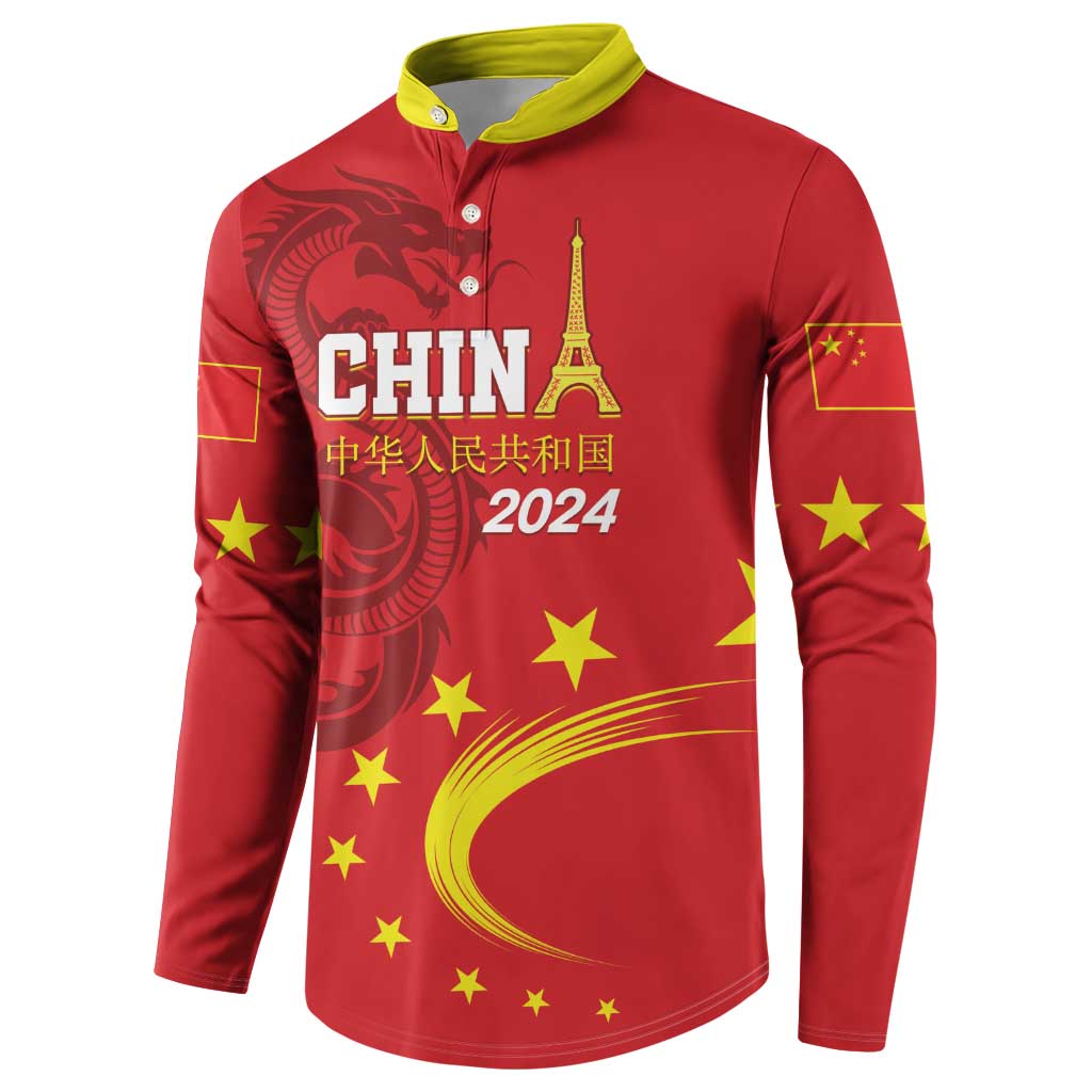 Custom China 2024 Button Sweatshirt Chinese Dragon Yellow Star - Wonder Print Shop