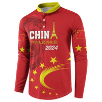 Custom China 2024 Button Sweatshirt Chinese Dragon Yellow Star - Wonder Print Shop