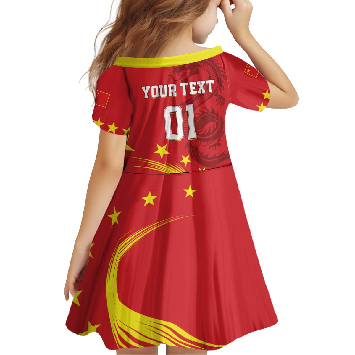 Custom China 2024 Family Matching Off Shoulder Short Dress and Hawaiian Shirt Chinese Dragon Yellow Star - Wonder Print Shop