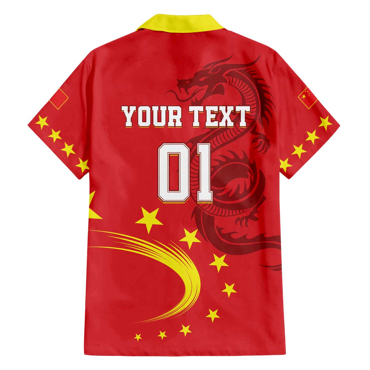 Custom China 2024 Family Matching Off Shoulder Short Dress and Hawaiian Shirt Chinese Dragon Yellow Star - Wonder Print Shop