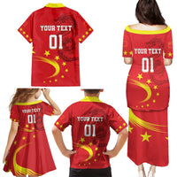 Custom China 2024 Family Matching Puletasi and Hawaiian Shirt Chinese Dragon Yellow Star - Wonder Print Shop