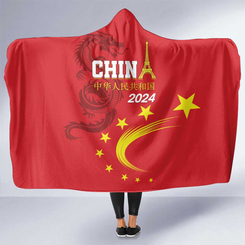 Custom China 2024 Hooded Blanket Chinese Dragon Yellow Star