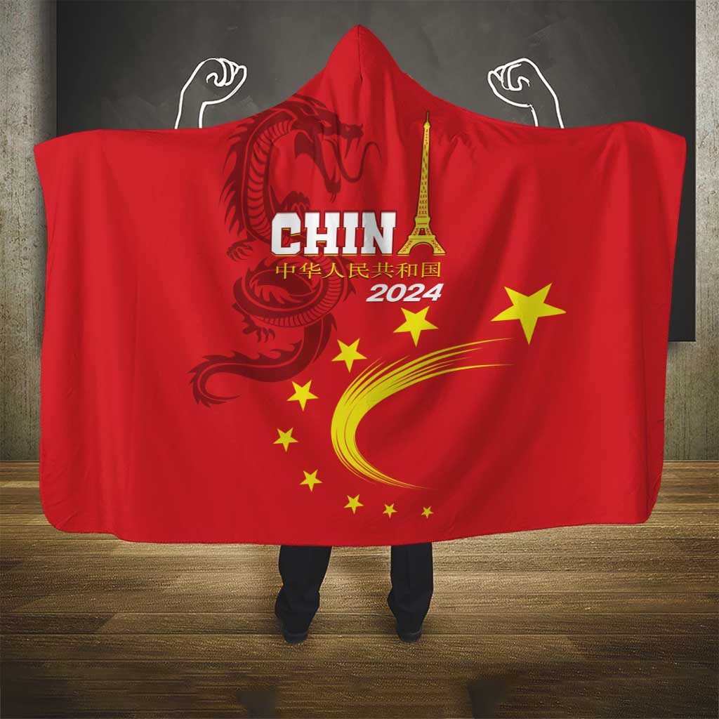 Custom China 2024 Hooded Blanket Chinese Dragon Yellow Star