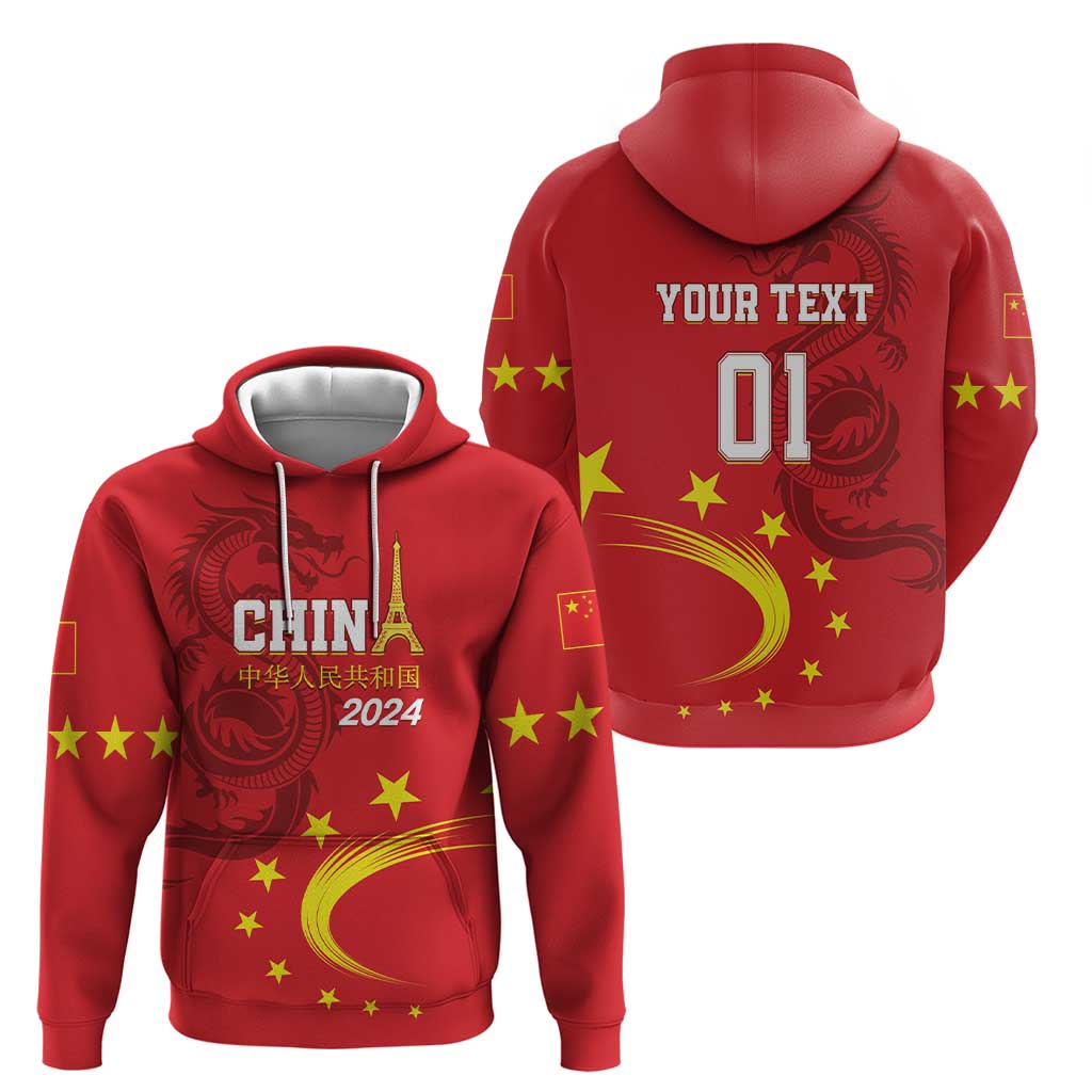 Custom China 2024 Hoodie Chinese Dragon Yellow Star - Wonder Print Shop