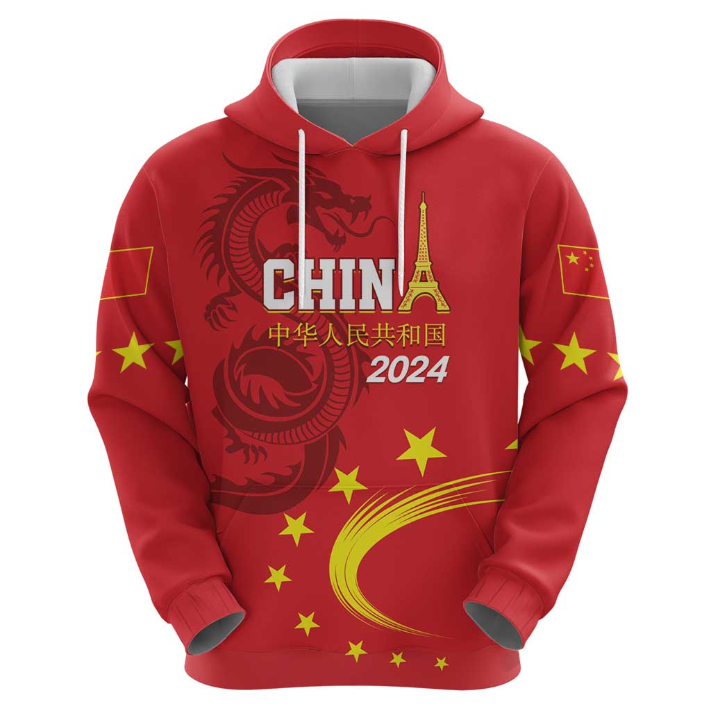 Custom China 2024 Hoodie Chinese Dragon Yellow Star - Wonder Print Shop