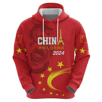 Custom China 2024 Hoodie Chinese Dragon Yellow Star - Wonder Print Shop
