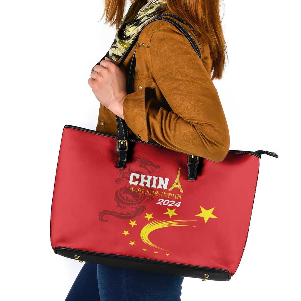 Custom China 2024 Leather Tote Bag Chinese Dragon Yellow Star - Wonder Print Shop