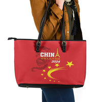 Custom China 2024 Leather Tote Bag Chinese Dragon Yellow Star - Wonder Print Shop