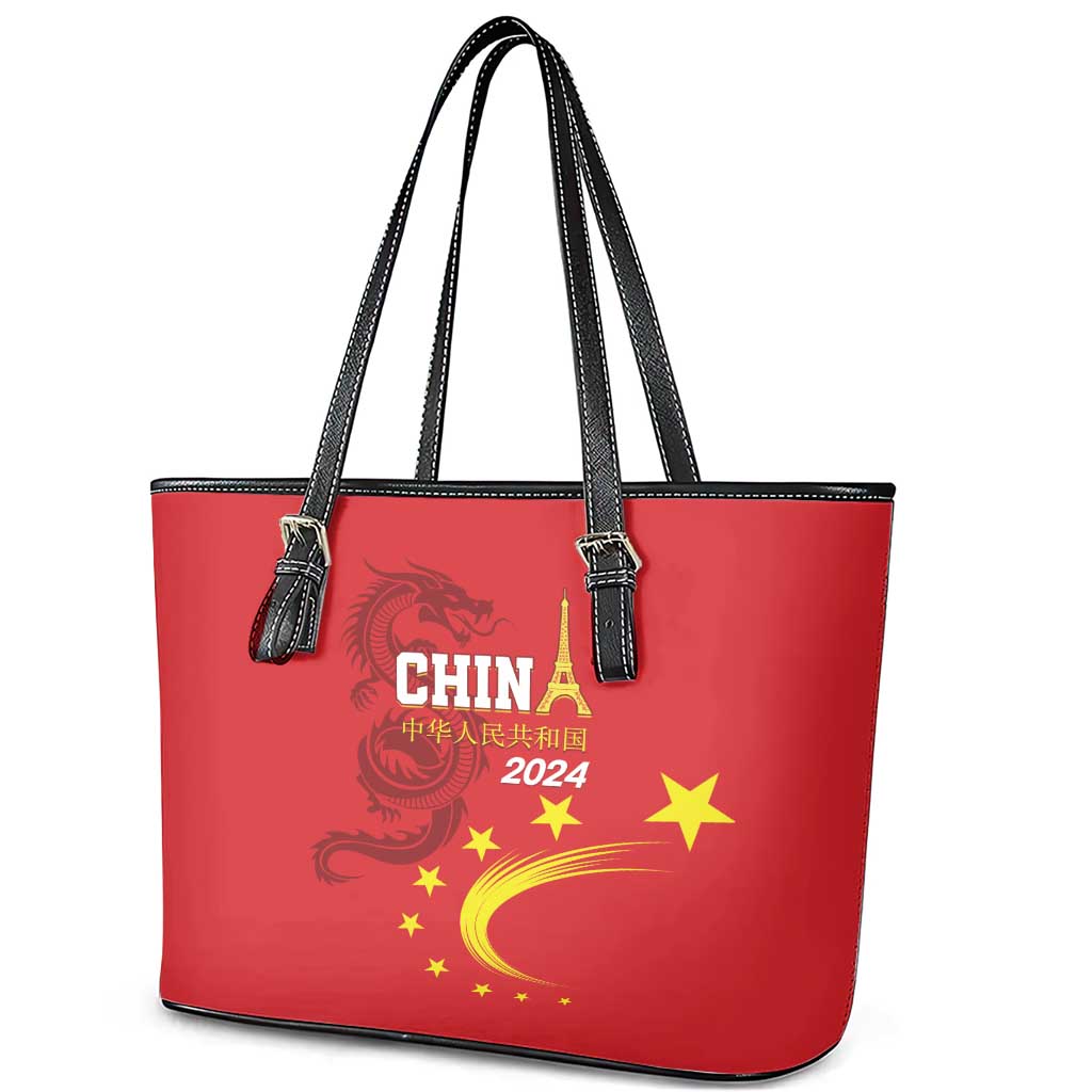 Custom China 2024 Leather Tote Bag Chinese Dragon Yellow Star - Wonder Print Shop