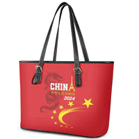 Custom China 2024 Leather Tote Bag Chinese Dragon Yellow Star - Wonder Print Shop