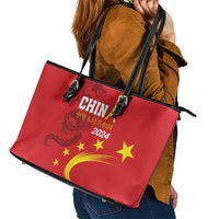 Custom China 2024 Leather Tote Bag Chinese Dragon Yellow Star - Wonder Print Shop