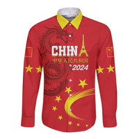 Custom China 2024 Long Sleeve Button Shirt Chinese Dragon Yellow Star - Wonder Print Shop
