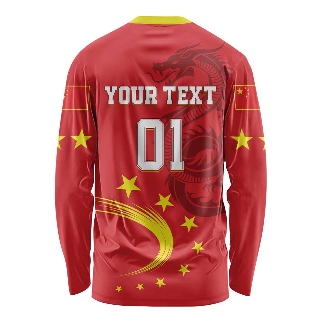 Custom China 2024 Long Sleeve Shirt Chinese Dragon Yellow Star - Wonder Print Shop