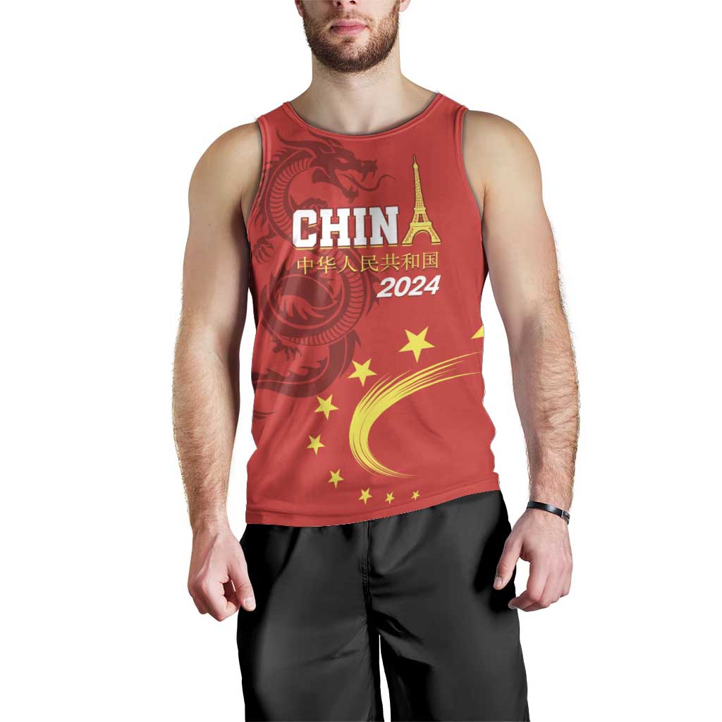 Custom China 2024 Men Tank Top Chinese Dragon Yellow Star - Wonder Print Shop