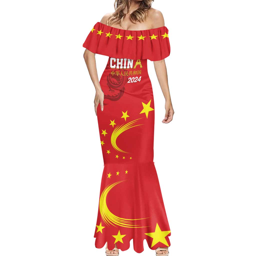 Custom China 2024 Mermaid Dress Chinese Dragon Yellow Star - Wonder Print Shop