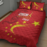 Custom China 2024 Quilt Bed Set Chinese Dragon Yellow Star - Wonder Print Shop
