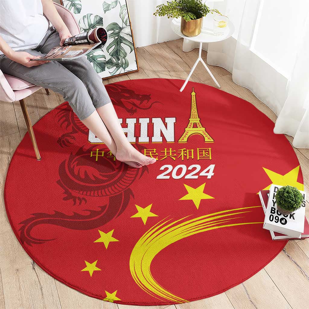 Custom China 2024 Round Carpet Chinese Dragon Yellow Star