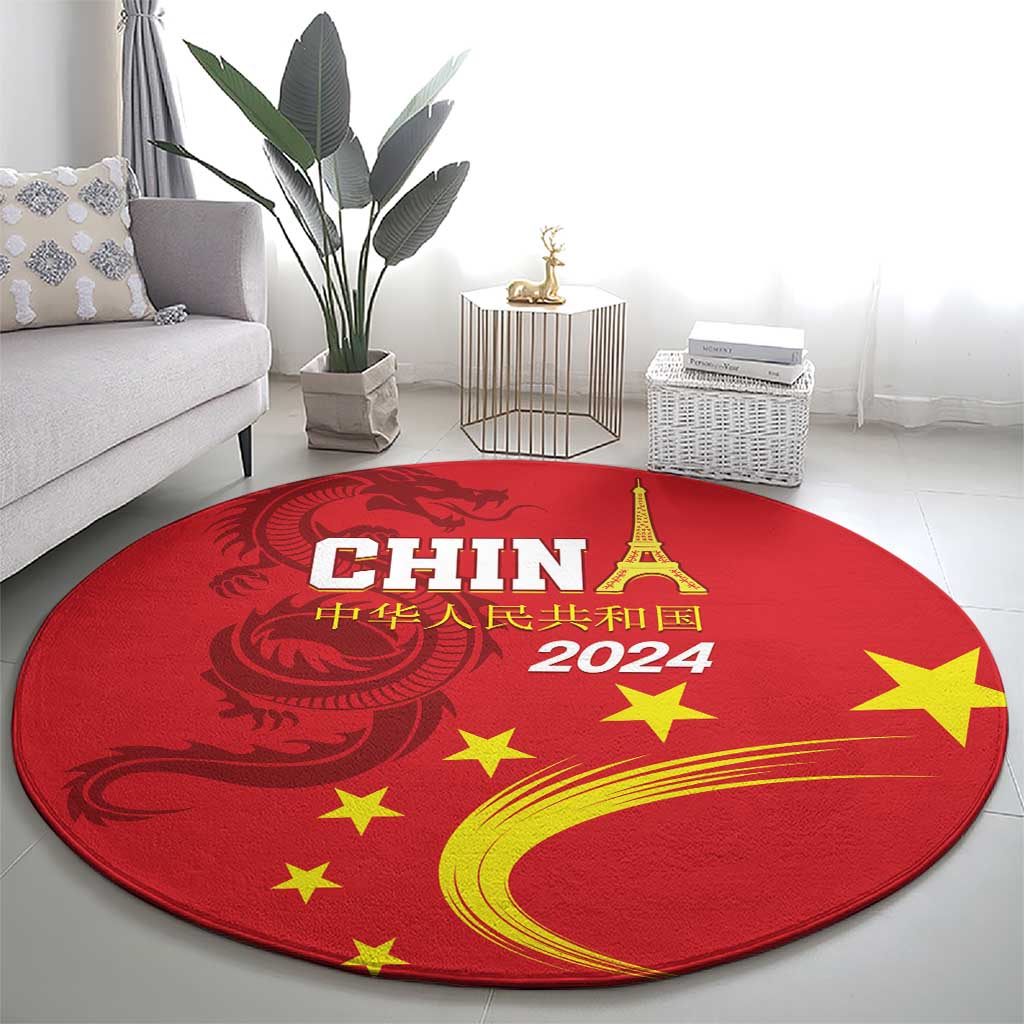 Custom China 2024 Round Carpet Chinese Dragon Yellow Star