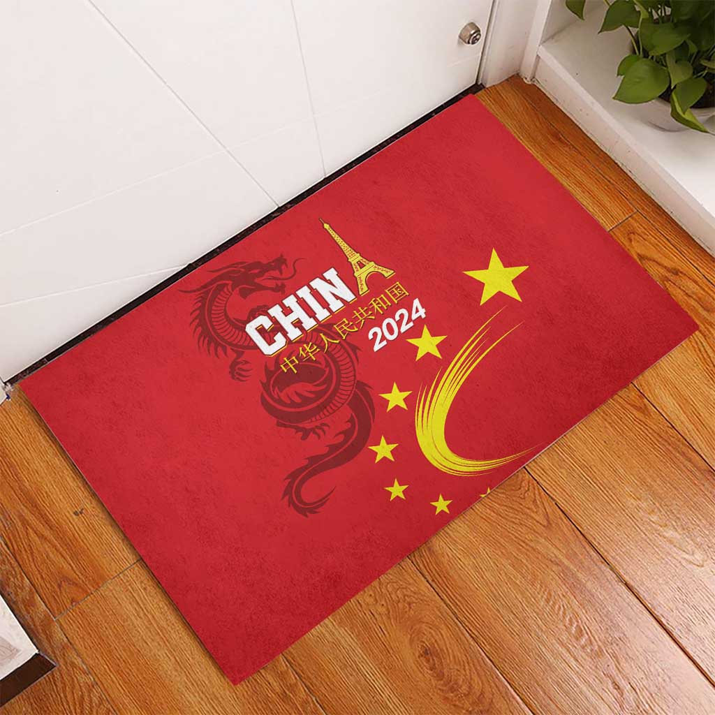 Custom China 2024 Rubber Doormat Chinese Dragon Yellow Star - Wonder Print Shop