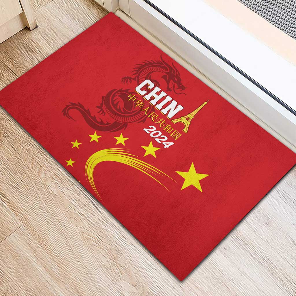 Custom China 2024 Rubber Doormat Chinese Dragon Yellow Star - Wonder Print Shop