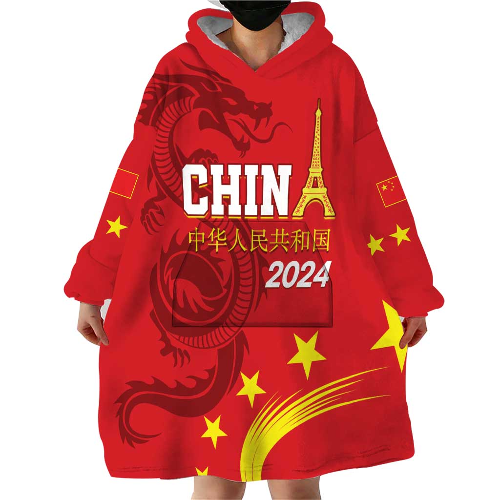 Custom China 2024 Wearable Blanket Hoodie Chinese Dragon Yellow Star - Wonder Print Shop