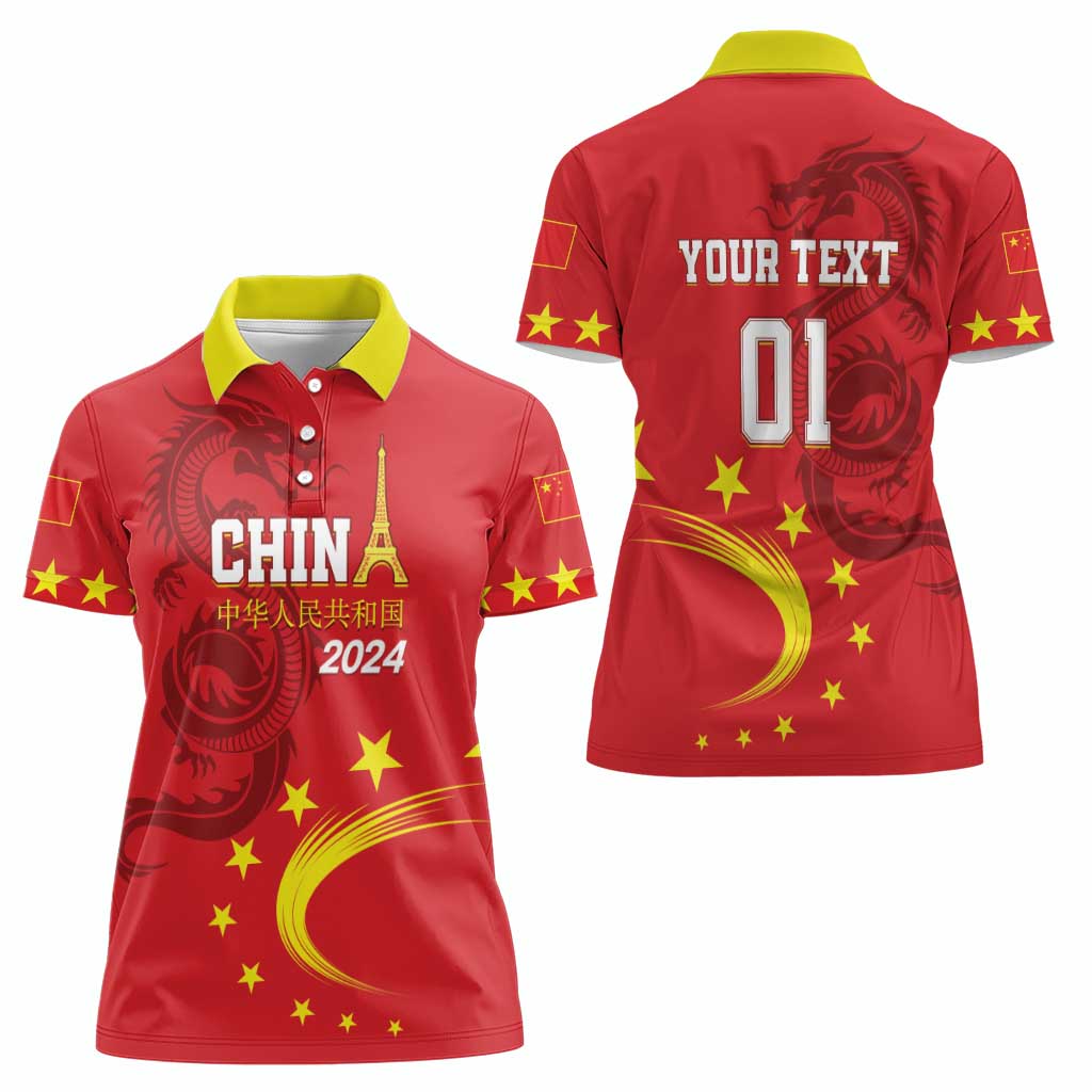 Custom China 2024 Women Polo Shirt Chinese Dragon Yellow Star - Wonder Print Shop