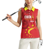 Custom China 2024 Women Sleeveless Polo Shirt Chinese Dragon Yellow Star - Wonder Print Shop