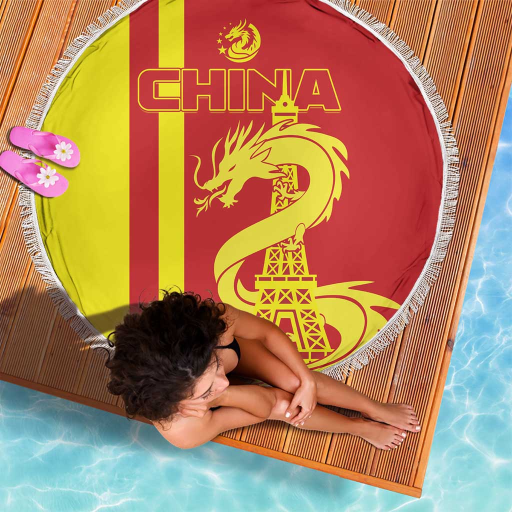Custom China Beach Blanket Chinese Dragon With Eiffel Tower - Wonder Print Shop