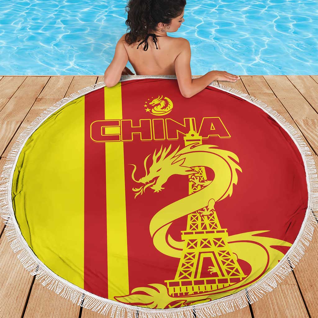 Custom China Beach Blanket Chinese Dragon With Eiffel Tower - Wonder Print Shop