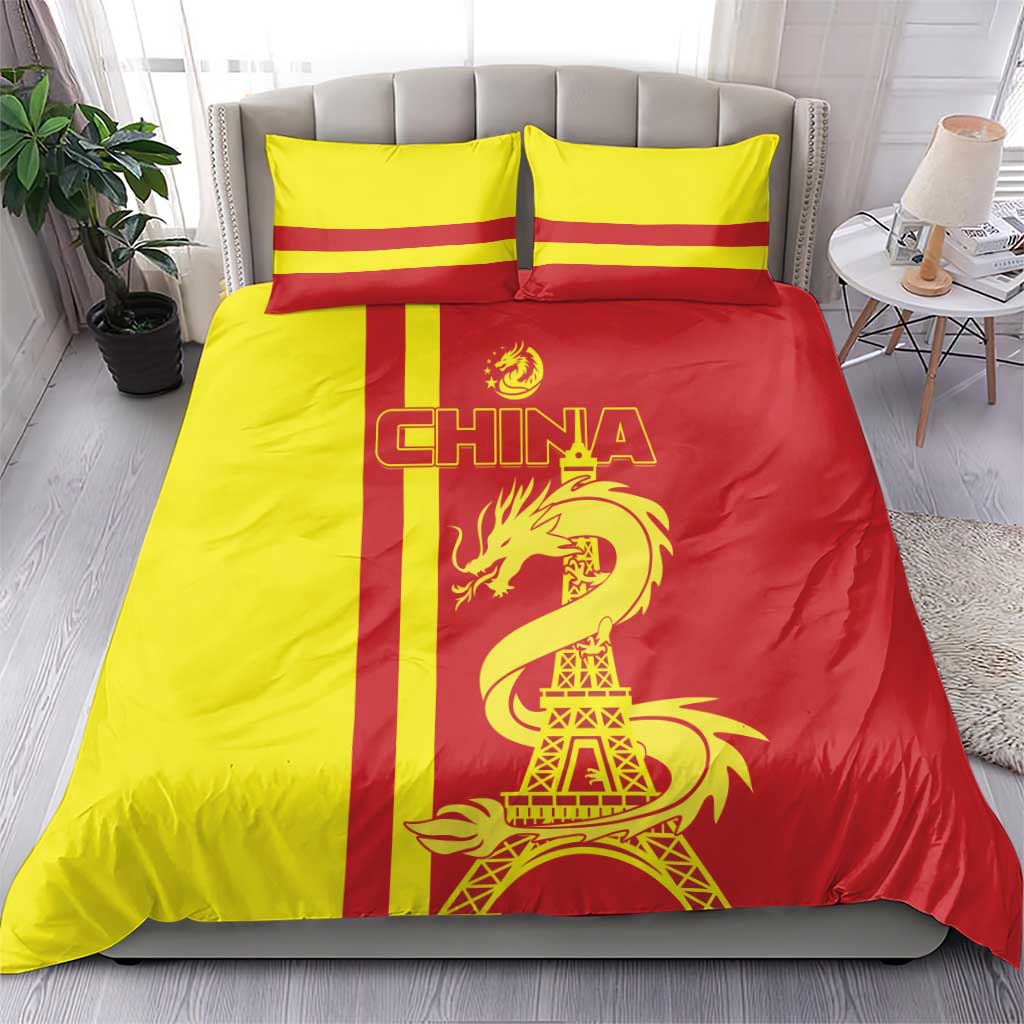 Custom China Bedding Set Chinese Dragon With Eiffel Tower - Wonder Print Shop