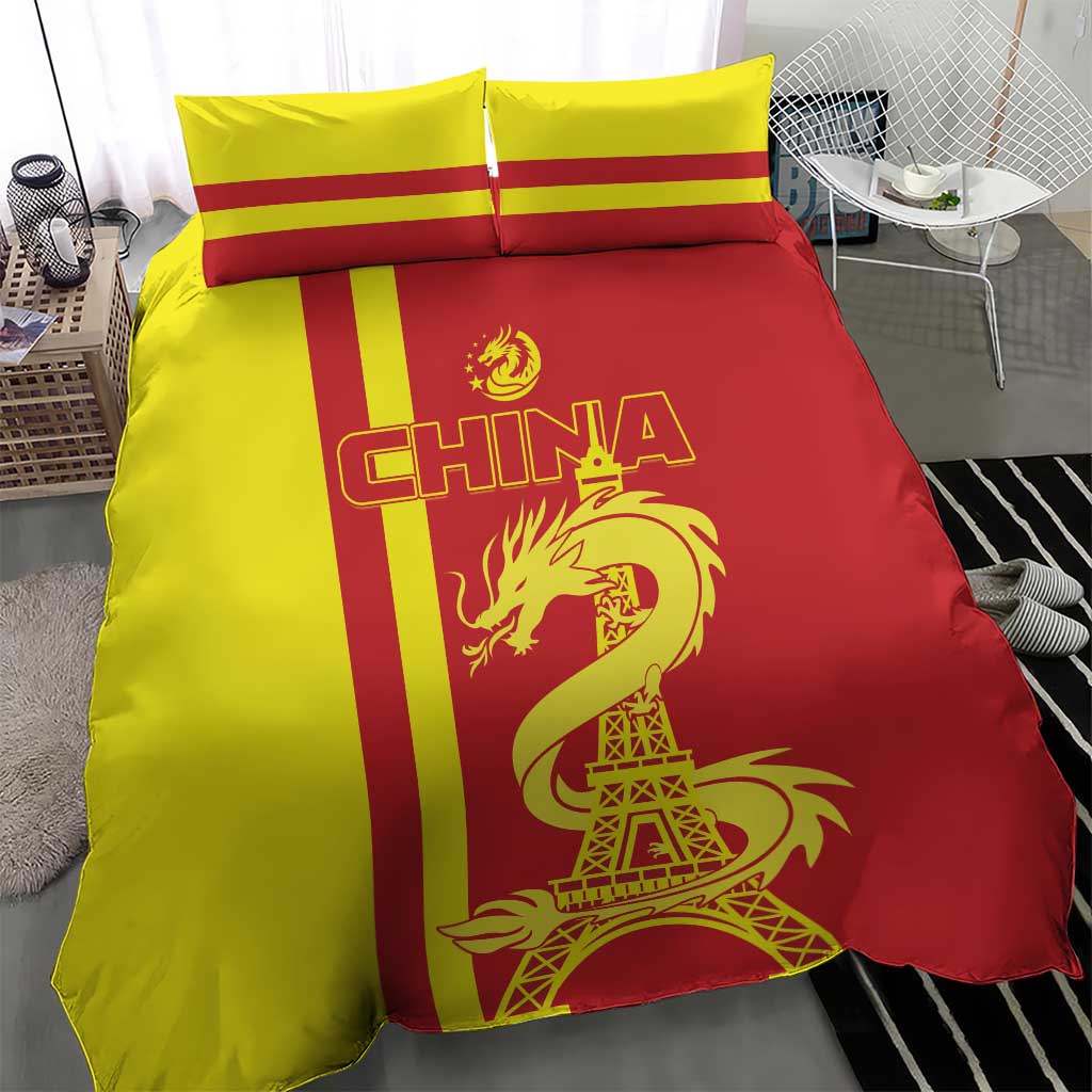 Custom China Bedding Set Chinese Dragon With Eiffel Tower - Wonder Print Shop