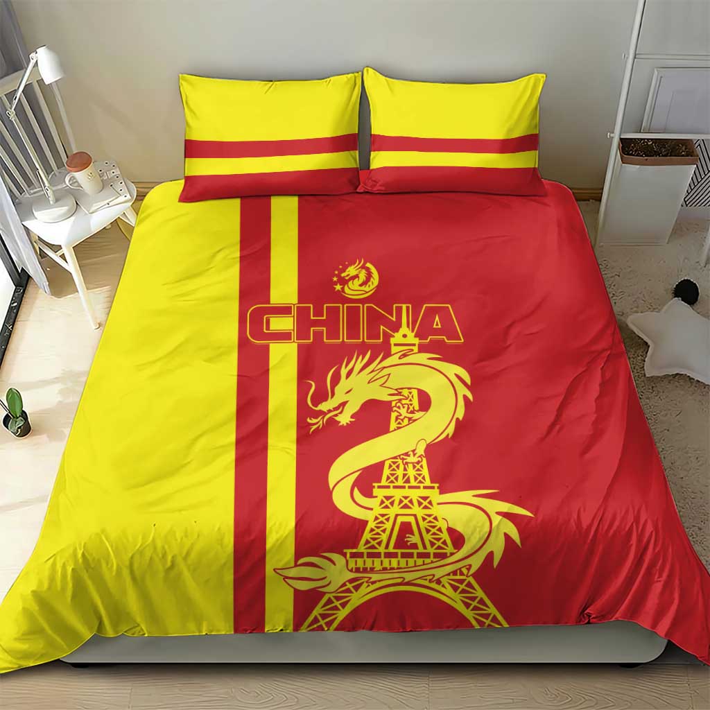 Custom China Bedding Set Chinese Dragon With Eiffel Tower - Wonder Print Shop