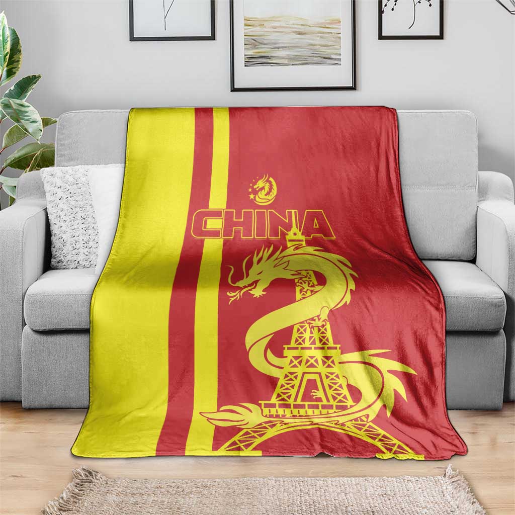 Custom China Blanket Chinese Dragon With Eiffel Tower