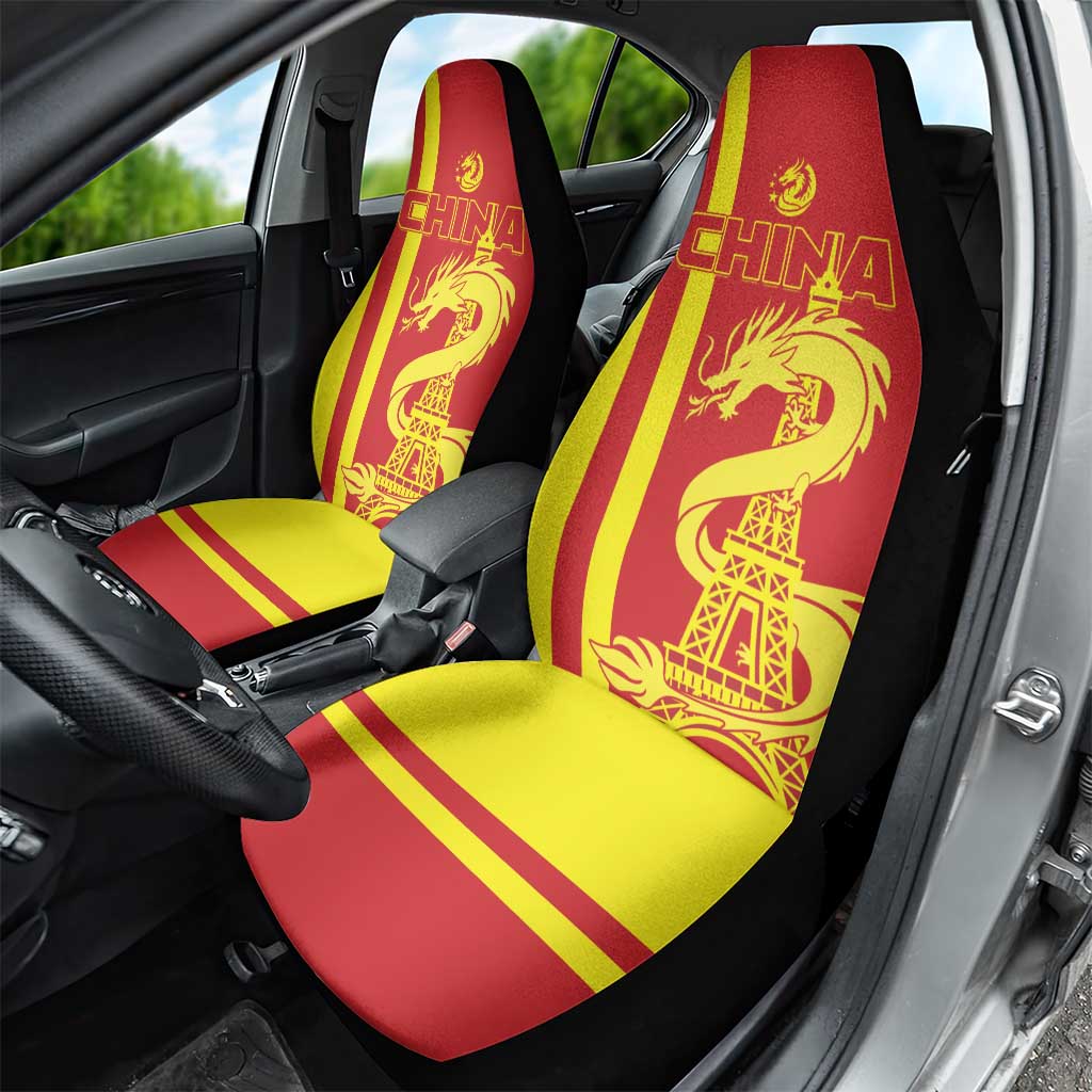 Custom China Car Seat Cover Chinese Dragon With Eiffel Tower - Wonder Print Shop