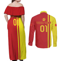 Custom China Couples Matching Off Shoulder Maxi Dress and Long Sleeve Button Shirt Chinese Dragon With Eiffel Tower - Wonder Print Shop