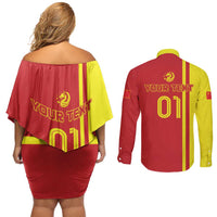 Custom China Couples Matching Off Shoulder Short Dress and Long Sleeve Button Shirt Chinese Dragon With Eiffel Tower - Wonder Print Shop