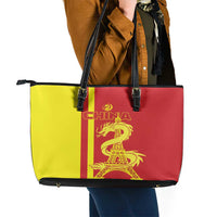 Custom China Leather Tote Bag Chinese Dragon With Eiffel Tower - Wonder Print Shop